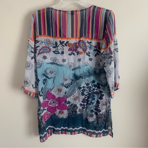 Coldwater Creek 100% Silk Floral Striped Tunic Top - Picture 10 of 12